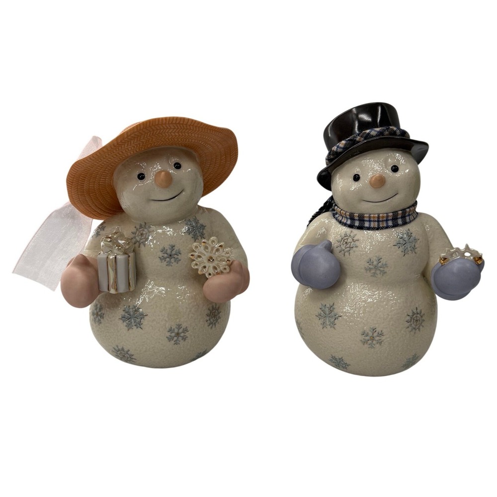 Lenox Lady Snowflake & Jolly Gent Snowman Figurine Set Porcelain Holiday Decor